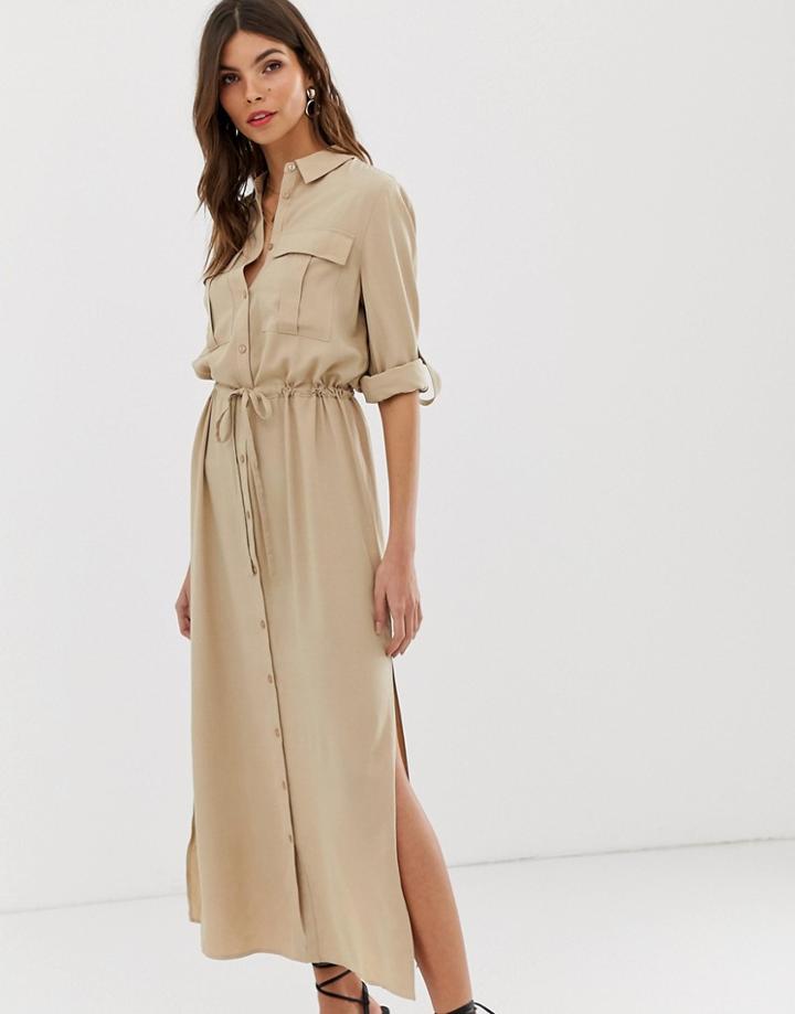 Vila Utility Midi Shirt Dress In Cream