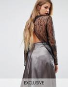 Reclaimed Vintage Halloween Split Back Sheer Top In Skeleton Lace - Black