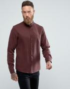 Asos Regular Fit Tencel Shirt With Grandad Collar In Burgundy - Red