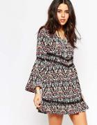 Band Of Gypsies Bell Sleeve Dress - Navy Floral