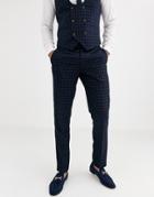 Harry Brown Slim Fit Navy Tonal Grid Check Suit Pants