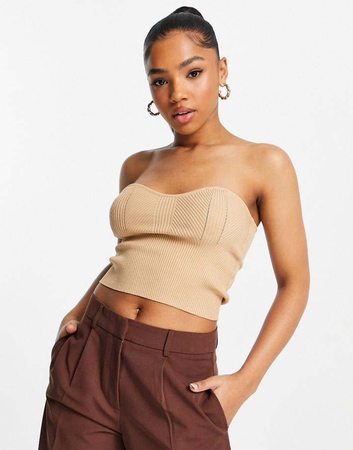 Miss Selfridge Eco Knit Rib Contour Bandeau In Camel-neutral