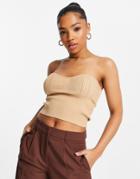 Miss Selfridge Eco Knit Rib Contour Bandeau In Camel-neutral