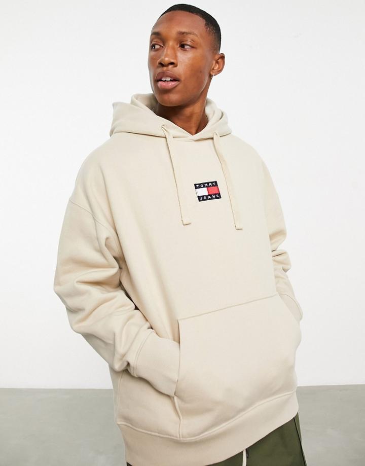 Tommy Jeans Badge Logo Hoodie In Beige-neutral