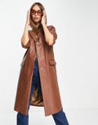 Helene Berman 90s Pleather College Coat In Brown