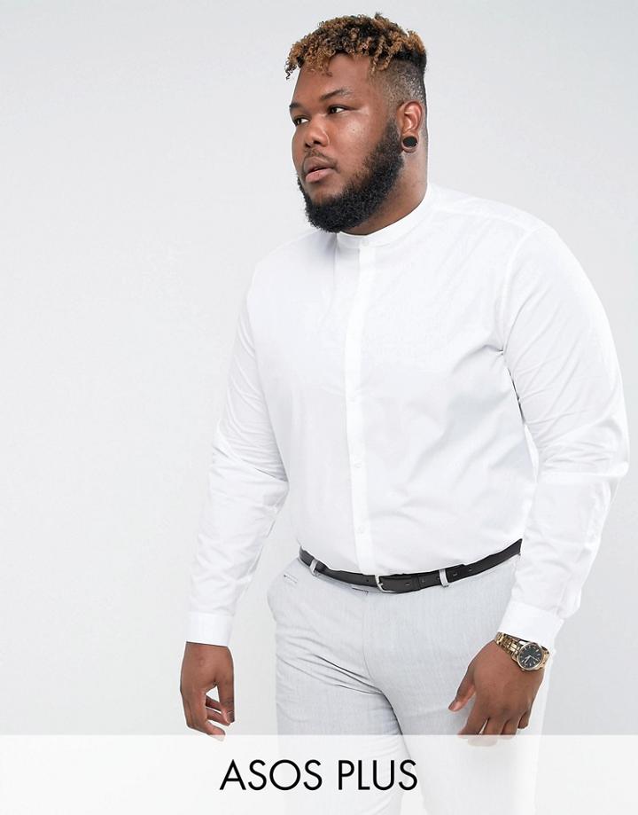 Asos Plus Regular Fit Shirt In White With Grandad Collar - White