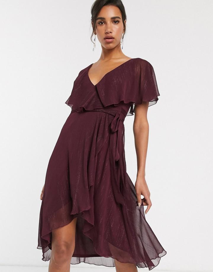 Asos Design Cape Back Dipped Hem Midi Dress In Metallic Stripe-purple