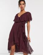 Asos Design Cape Back Dipped Hem Midi Dress In Metallic Stripe-purple