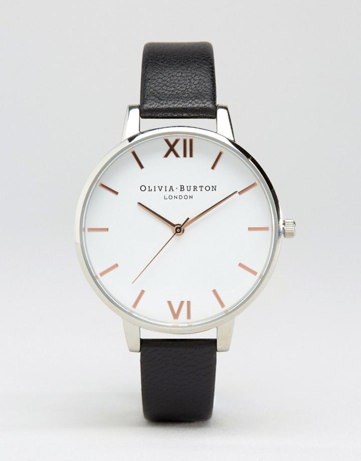 Olivia Burton White Dial & Black Leather Watch Ob16bdw08 - Black