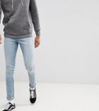 Asos Design Tall Super Skinny Jeans In Light Wash Blue With Abrasions - Blue