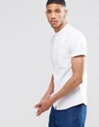 Asos Skinny Oxford Shirt In White With Grandad Collar And Short Sleeves - White
