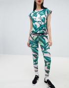 Adidas Originals X Farm Leggings With Trefoil Logo In Palm Print - Multi