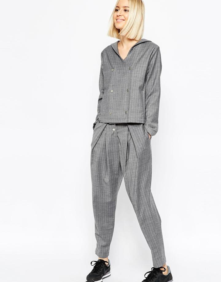 Asos White Awkward Length Pants In Pinstripe - Multi