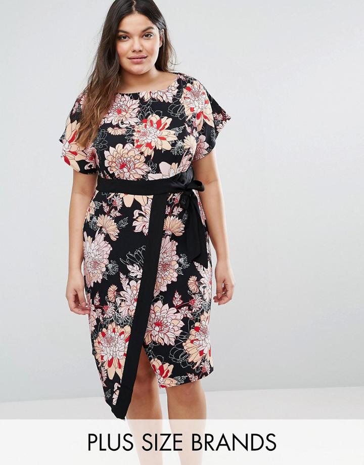 Closet Plus Wrap Dress With Kimono Sleeves In Floral Print - Multi