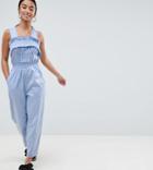 Asos Design Petite Ruched Waist Jumpsuit With Top Stitch Detail - Blue