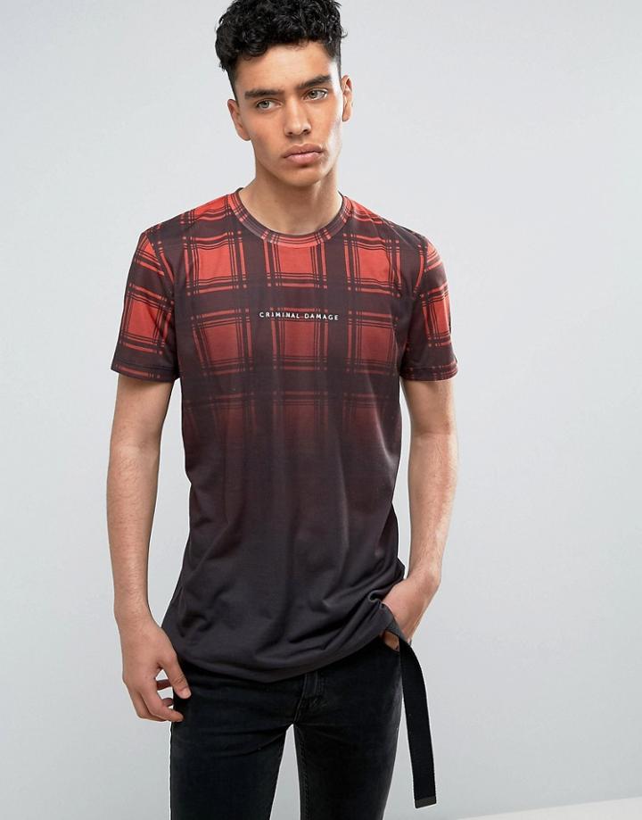 Criminal Damage T-shirt In Black With Plaid Print - Black