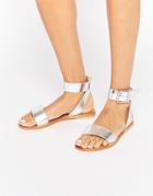 Asos Fleek Leather Two Part Sandals - Silver