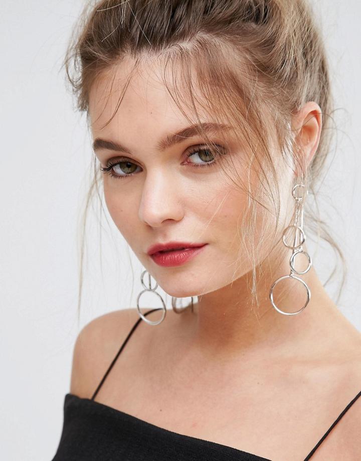 Designb London Stick & Circle Statement Earrings - Silver