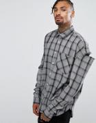 Granted Oversized Shirt In Gray Check With Slashed Sleeves - Gray