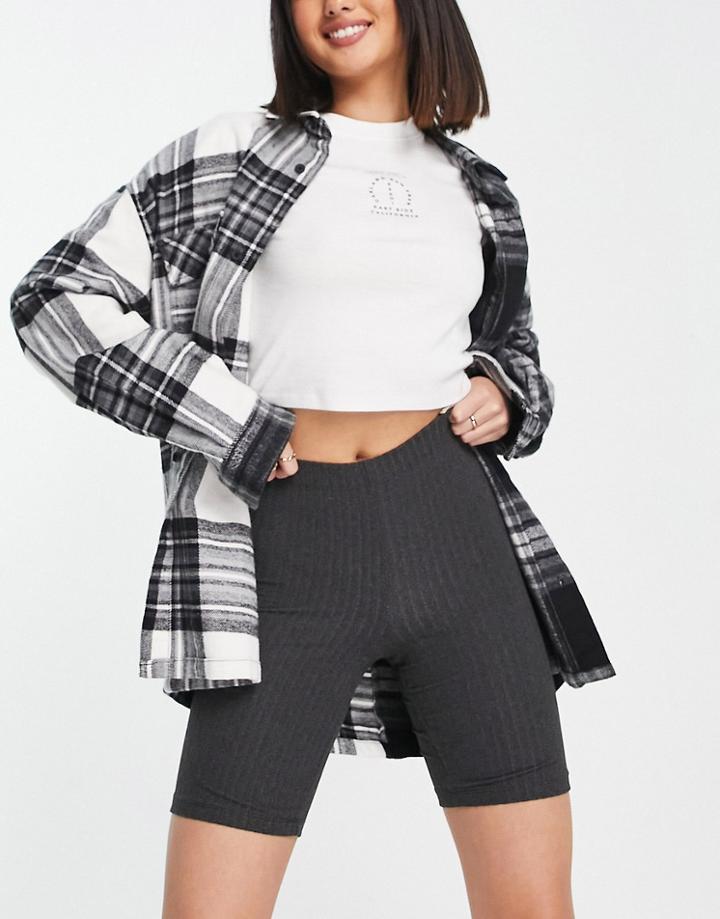 Brave Soul Karacha Ribbed Legging Shorts In Charcoal Gray