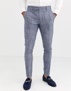 Asos Design Wedding Super Skinny Suit Pants In Dark Blue Crosshatch-navy