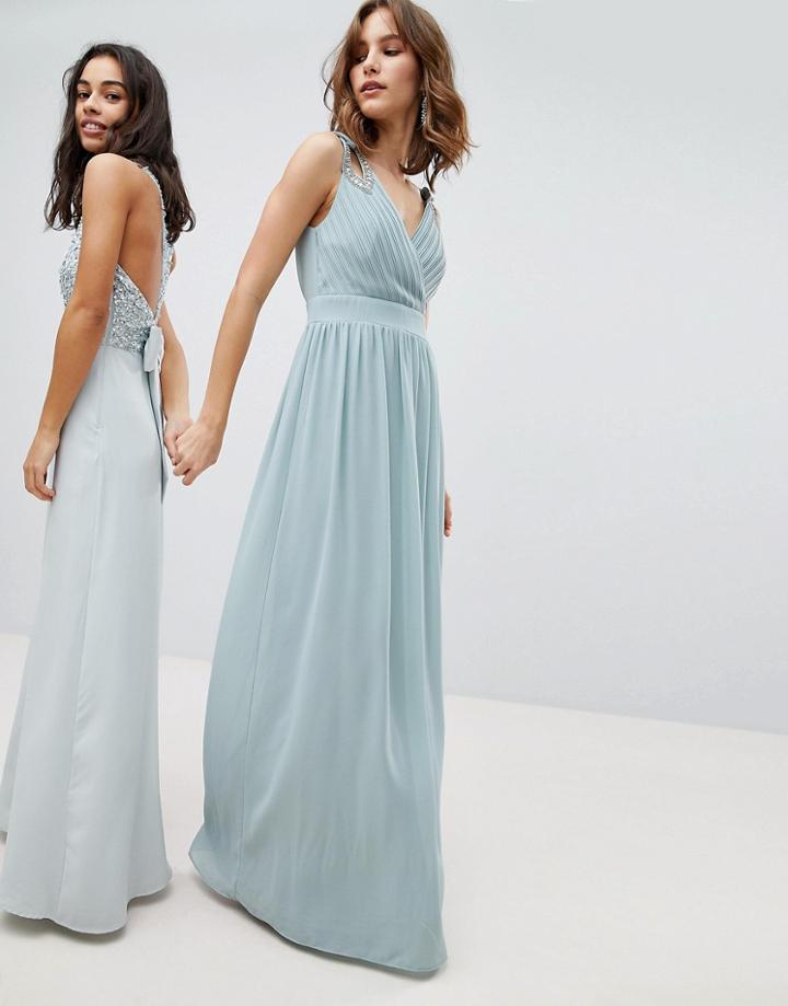 Tfnc Wrap Front Maxi Bridesmaid Dress With Embellishment-green