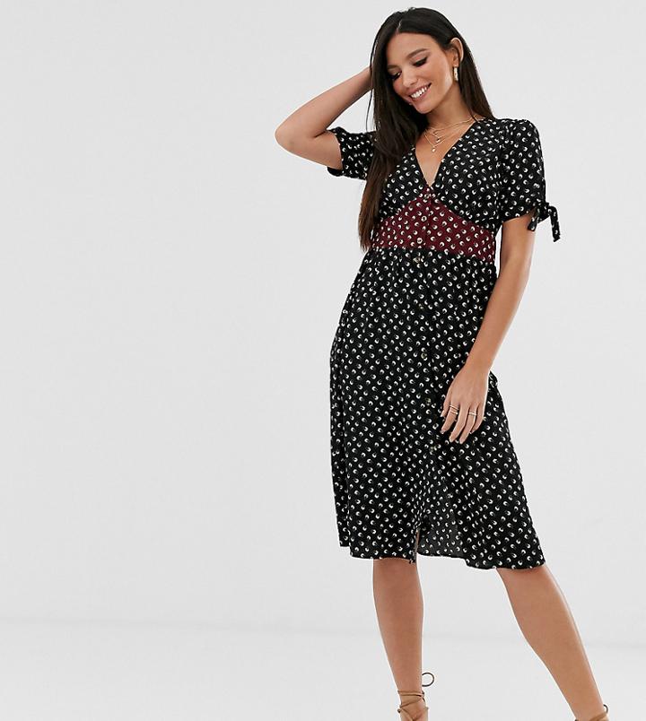 Brave Soul Tall Gracie Midi Dress With Mixed Floral Panel - Multi