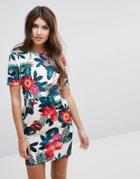 Asos Mini Wiggle Dress In Tropical Print - Multi