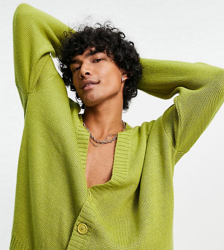 Collusion Compact Knit Boxy Cardigan In Green-multi