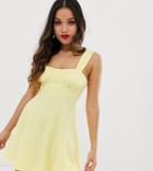 Asos Design Petite Cupped Seamed Flared Mini Dress - Yellow