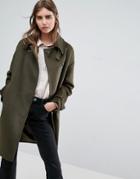 Asos Oversized Coat With Buckle Funnel Neck - Green