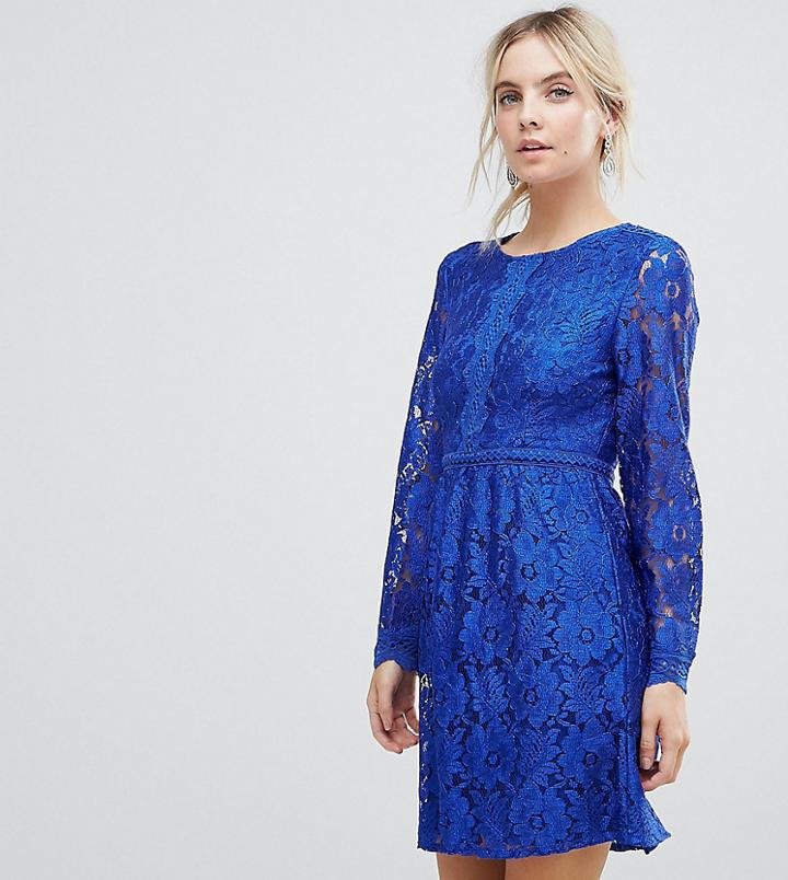 Uttam Boutique Petite Lace Detail Skater Dress - Blue