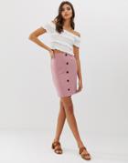 Vila Button Through Stretch Skirt-pink