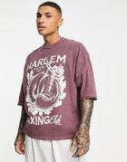 Asos Design Oversized Washed T-shirt In Burgundy With Vintage Boxing Club Print-red
