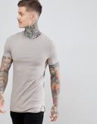Asos Design Longline Muscle Fit T-shirt With Bound Curved Hem In Beige - Beige