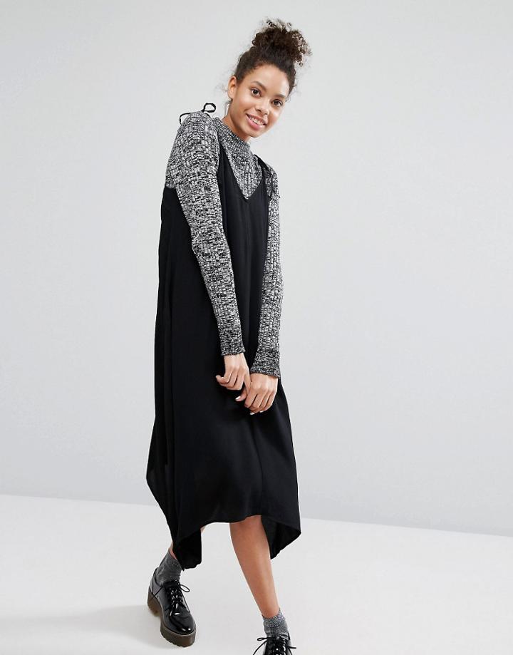 Monki Hanky Hem Midi Dress - Black