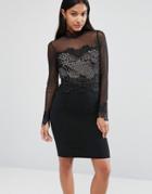 Lipsy High Neck Lace Midi Dress - Black