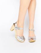 Swedish Hasbeens Silver Metallic Peep Toe Super High Sandals - Silver