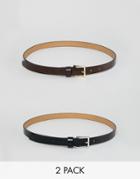 Asos Design 2 Pack Skinny Waist Faux Croc Jeans Belts - Multi