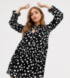 Collusion Petite Keyhole Spot Smock Dress-black