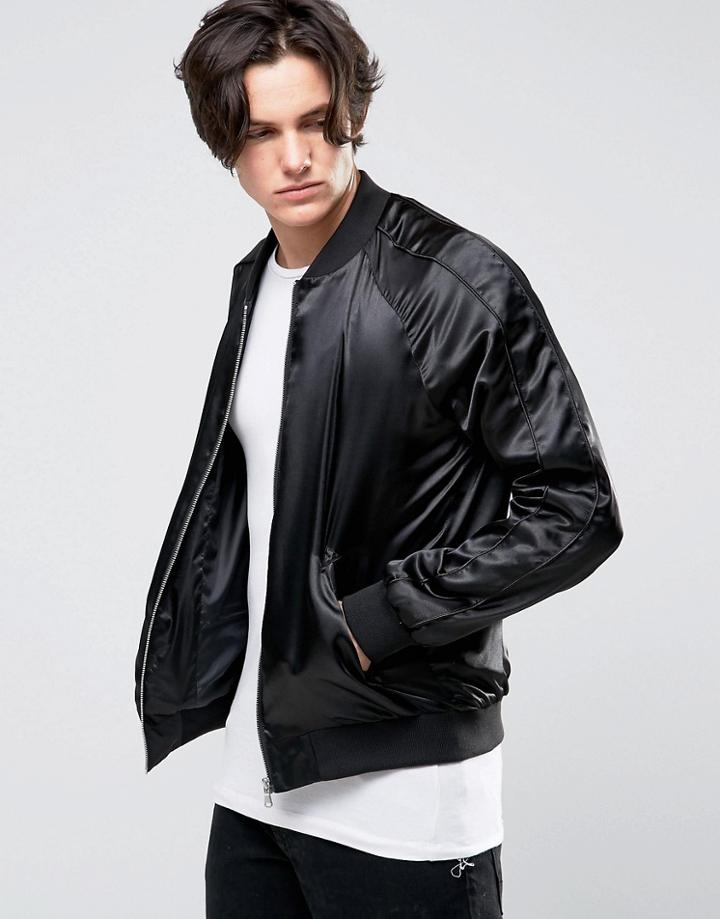 Asos Souvenir Bomber Jacket In Black - Black