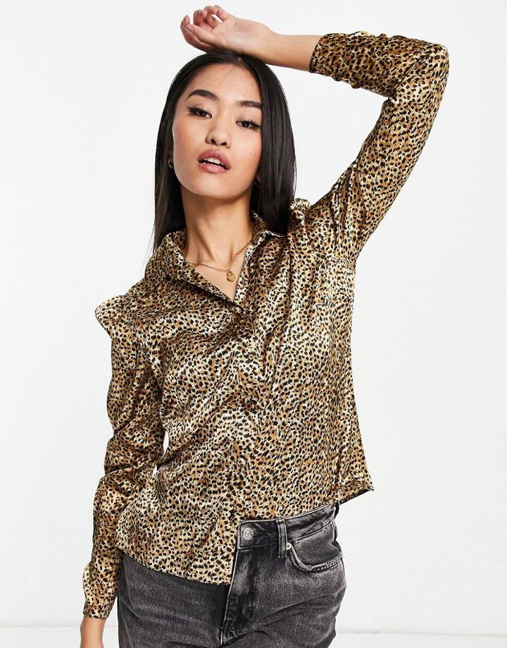 Miss Selfridge Satin Shirt In Leopard Print-multi