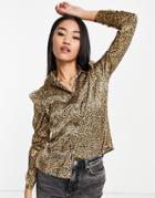 Miss Selfridge Satin Shirt In Leopard Print-multi