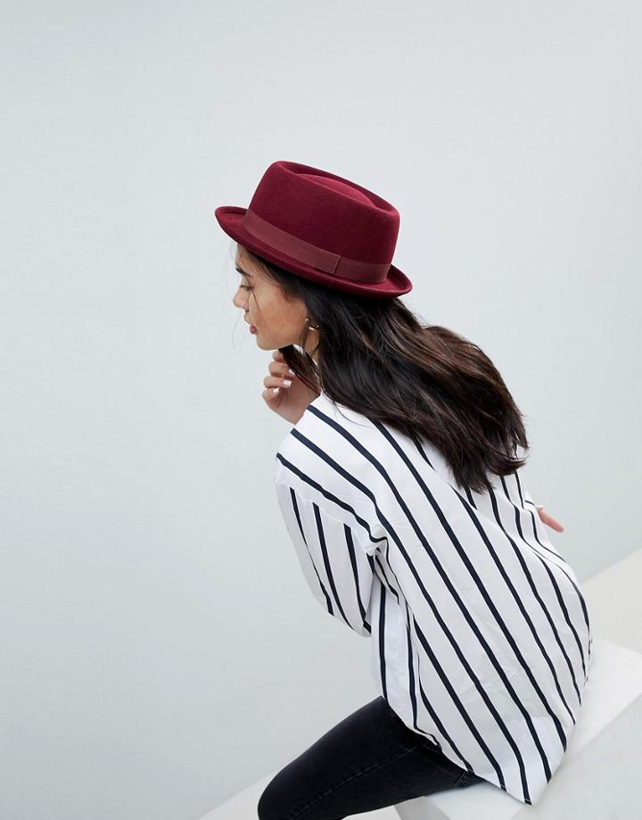 Asos Felt Pork Pie Hat With Size Adjuster - Red