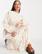 Asos Design Tiered Maxi Dress With Pintucks And Lace Inserts In Floral Print-multi
