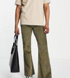 Reclaimed Vintage Inspired 90's Flare Jean In Khaki Cord-green