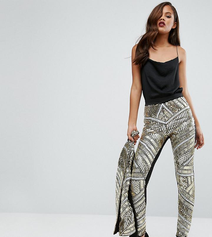 Maya Tall Premium Embellished Front Skinny Pant - Gold