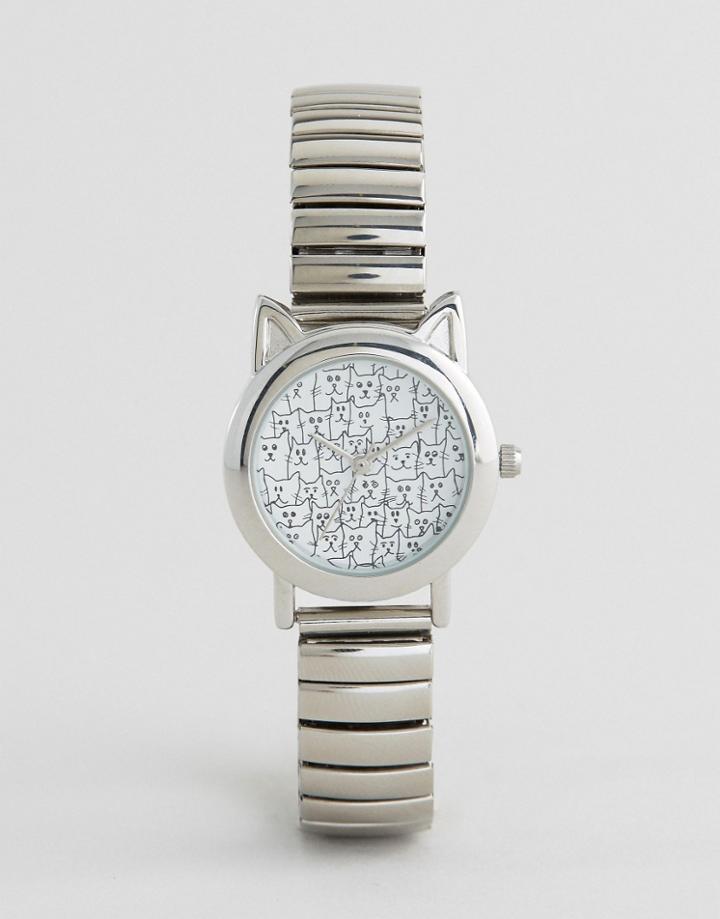 Asos Novelty Cat Dial Expander Watch - Silver