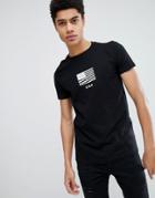 Asos Design Longline T-shirt With Flag Print - Black
