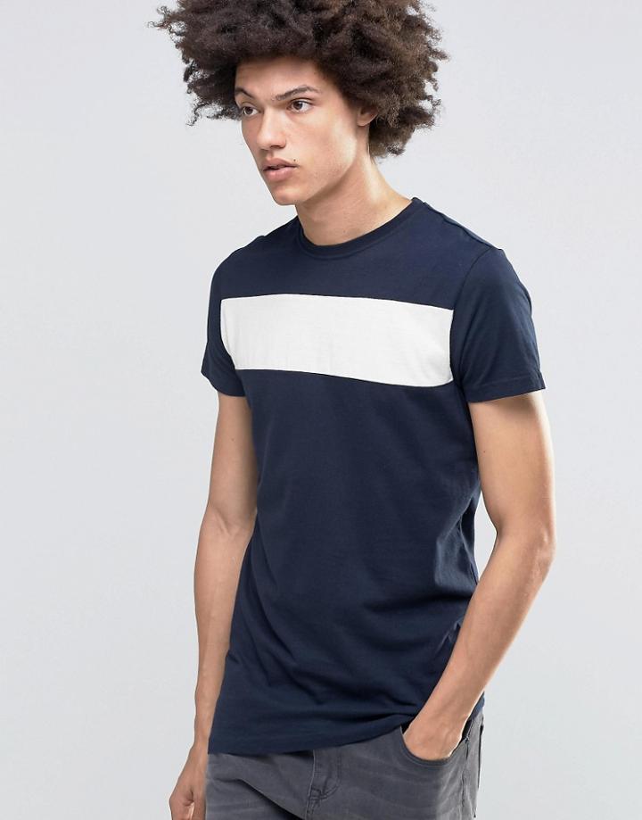 Kubban Denim Contrast Color Panel T-shirt Aysemmetric Hem - Navy